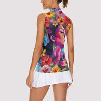 Polynesian Women Women Sleeveless Polo Shirt Tropical Plant - Vibrant Surreal Dreamscape Vibe