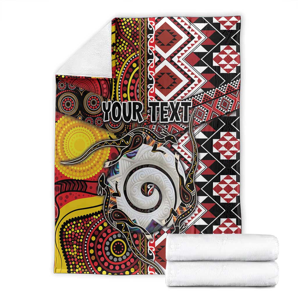 Personalised Aotearoa and Australia Together Blanket Koru and Kangaroo - Taniko with Aboriginal Motif