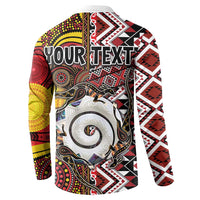 Personalised Aotearoa and Australia Together Button Sweatshirt Koru and Kangaroo - Taniko with Aboriginal Motif