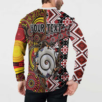 Personalised Aotearoa and Australia Together Button Sweatshirt Koru and Kangaroo - Taniko with Aboriginal Motif