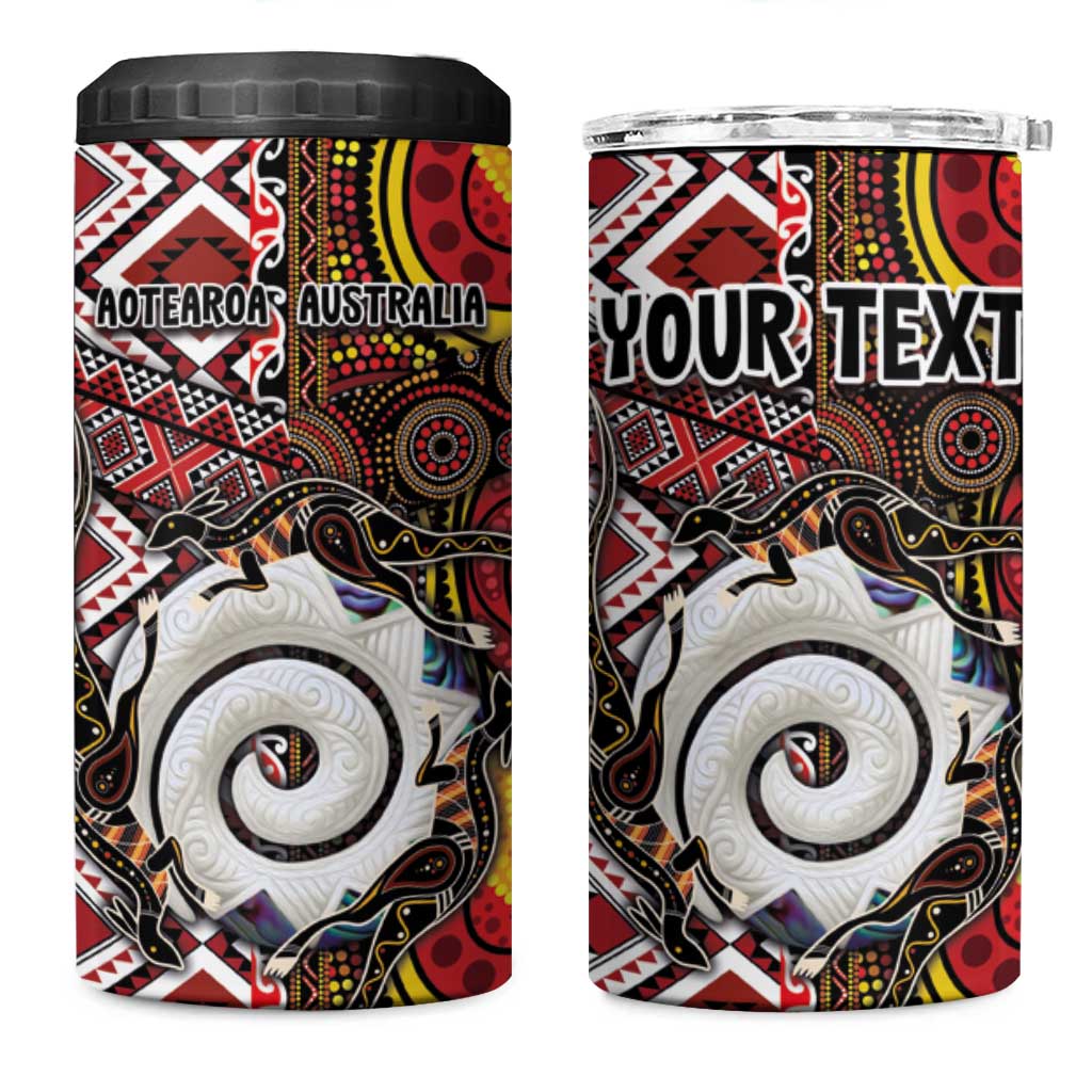 Personalised Aotearoa and Australia Together 4 in 1 Can Cooler Tumbler Koru and Kangaroo - Taniko with Aboriginal Motif