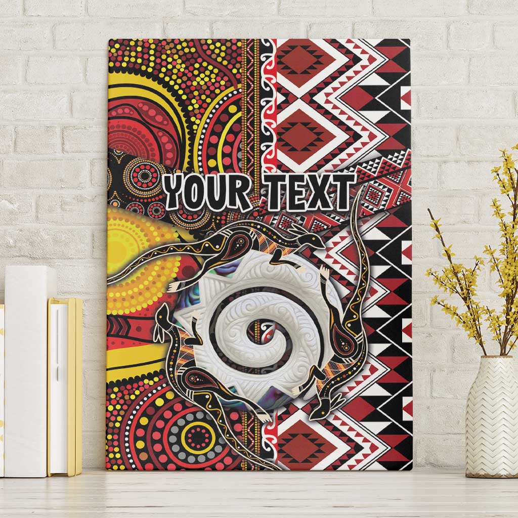 Personalised Aotearoa and Australia Together Canvas Wall Art Koru and Kangaroo - Taniko with Aboriginal Motif