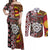 Personalised Aotearoa and Australia Together Couples Matching Off Shoulder Maxi Dress and Long Sleeve Button Shirt Koru and Kangaroo - Taniko with Aboriginal Motif