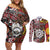 Personalised Aotearoa and Australia Together Couples Matching Off Shoulder Short Dress and Long Sleeve Button Shirt Koru and Kangaroo - Taniko with Aboriginal Motif