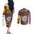 Personalised Aotearoa and Australia Together Couples Matching Off The Shoulder Long Sleeve Dress and Long Sleeve Button Shirt Koru and Kangaroo - Taniko with Aboriginal Motif