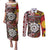 Personalised Aotearoa and Australia Together Couples Matching Puletasi and Long Sleeve Button Shirt Koru and Kangaroo - Taniko with Aboriginal Motif