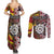 Personalised Aotearoa and Australia Together Couples Matching Summer Maxi Dress and Long Sleeve Button Shirt Koru and Kangaroo - Taniko with Aboriginal Motif