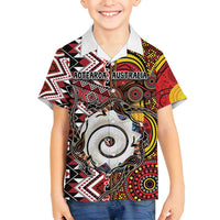 Personalised Aotearoa and Australia Together Family Matching Off Shoulder Maxi Dress and Hawaiian Shirt Koru and Kangaroo - Taniko with Aboriginal Motif