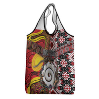Personalised Aotearoa and Australia Together Grocery Bag Koru and Kangaroo - Taniko with Aboriginal Motif