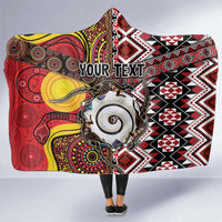 Personalised Aotearoa and Australia Together Hooded Blanket Koru and Kangaroo - Taniko with Aboriginal Motif