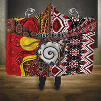 Personalised Aotearoa and Australia Together Hooded Blanket Koru and Kangaroo - Taniko with Aboriginal Motif
