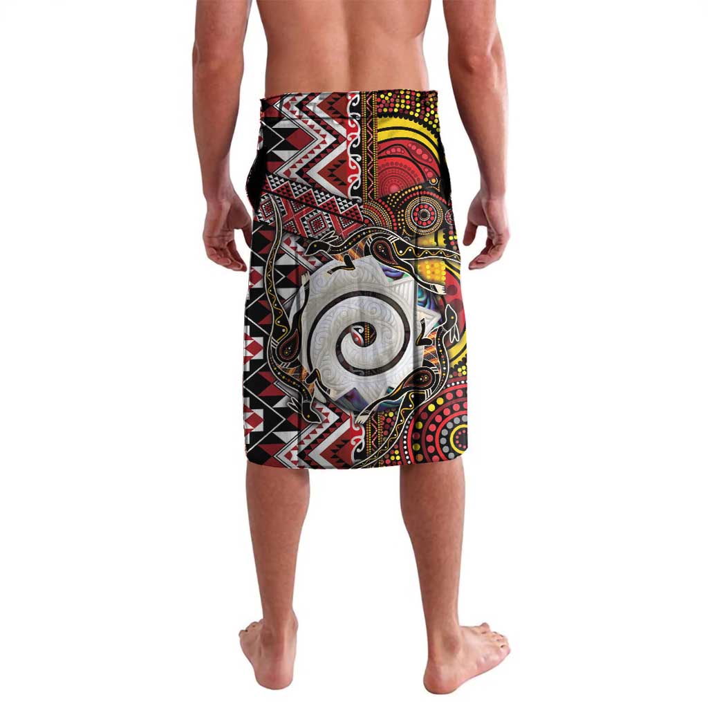 Personalised Aotearoa and Australia Together Lavalava Koru and Kangaroo - Taniko with Aboriginal Motif