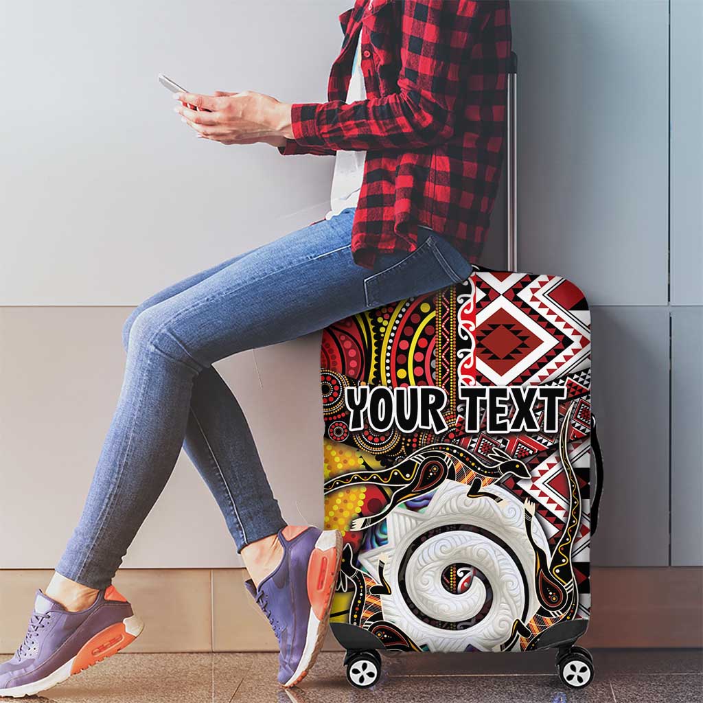 Personalised Aotearoa and Australia Together Luggage Cover Koru and Kangaroo - Taniko with Aboriginal Motif