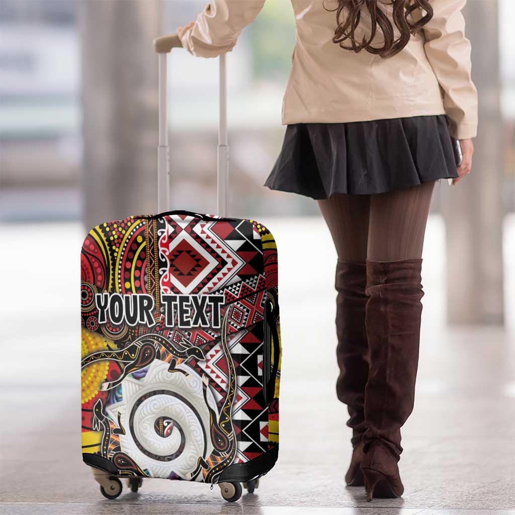 Personalised Aotearoa and Australia Together Luggage Cover Koru and Kangaroo - Taniko with Aboriginal Motif