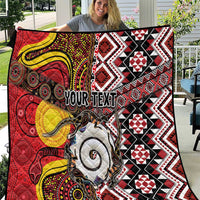 Personalised Aotearoa and Australia Together Quilt Koru and Kangaroo - Taniko with Aboriginal Motif LT03 Black - Polynesian Pride