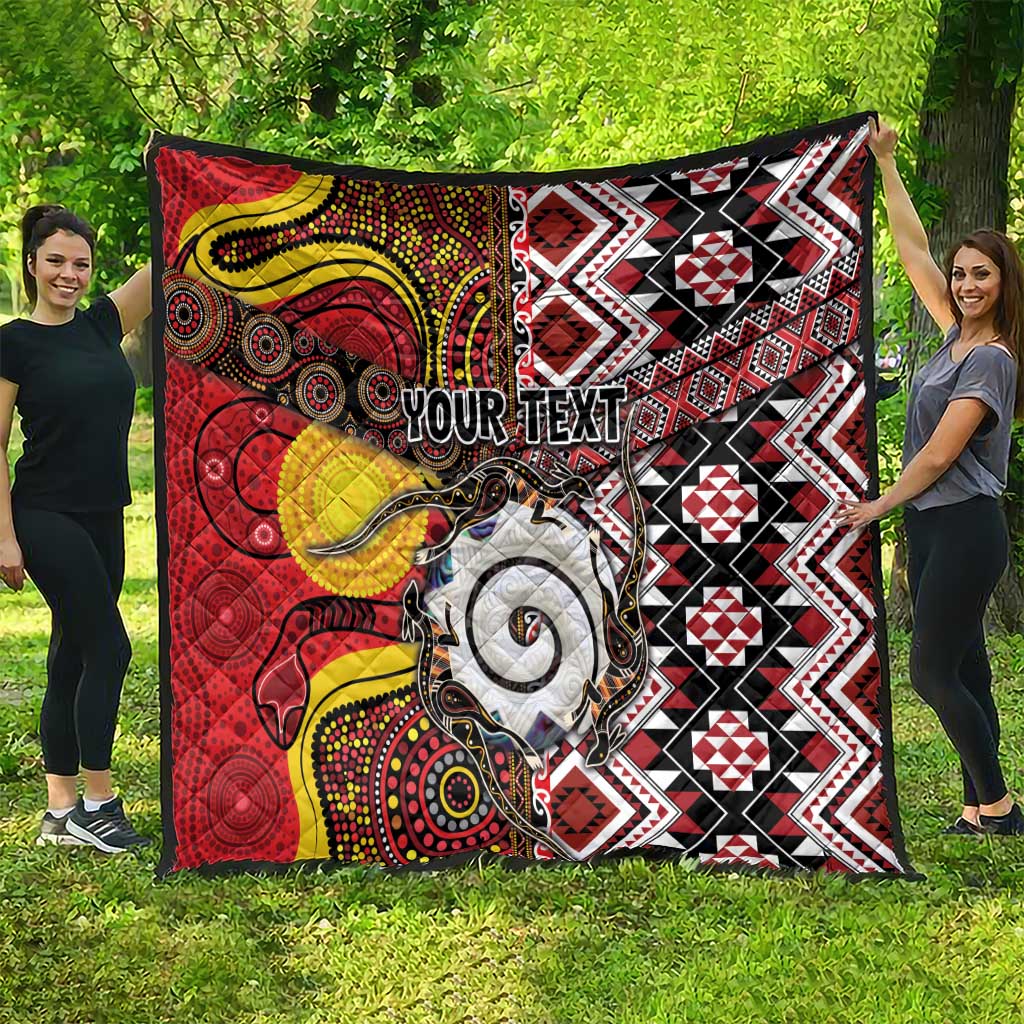 Personalised Aotearoa and Australia Together Quilt Koru and Kangaroo - Taniko with Aboriginal Motif LT03 - Polynesian Pride