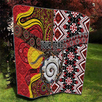 Personalised Aotearoa and Australia Together Quilt Koru and Kangaroo - Taniko with Aboriginal Motif LT03 - Polynesian Pride