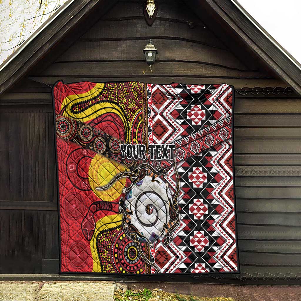 Personalised Aotearoa and Australia Together Quilt Koru and Kangaroo - Taniko with Aboriginal Motif LT03 - Polynesian Pride