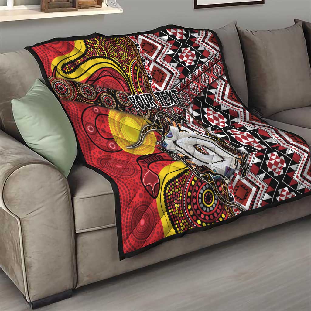 Personalised Aotearoa and Australia Together Quilt Koru and Kangaroo - Taniko with Aboriginal Motif LT03 - Polynesian Pride