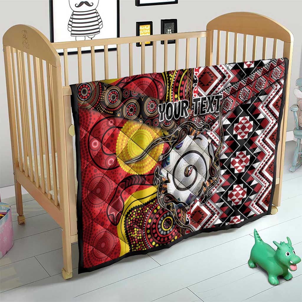 Personalised Aotearoa and Australia Together Quilt Koru and Kangaroo - Taniko with Aboriginal Motif LT03 - Polynesian Pride