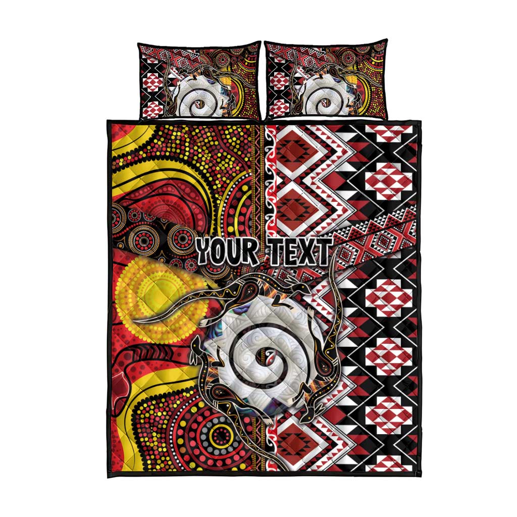Personalised Aotearoa and Australia Together Quilt Bed Set Koru and Kangaroo - Taniko with Aboriginal Motif LT03 - Polynesian Pride