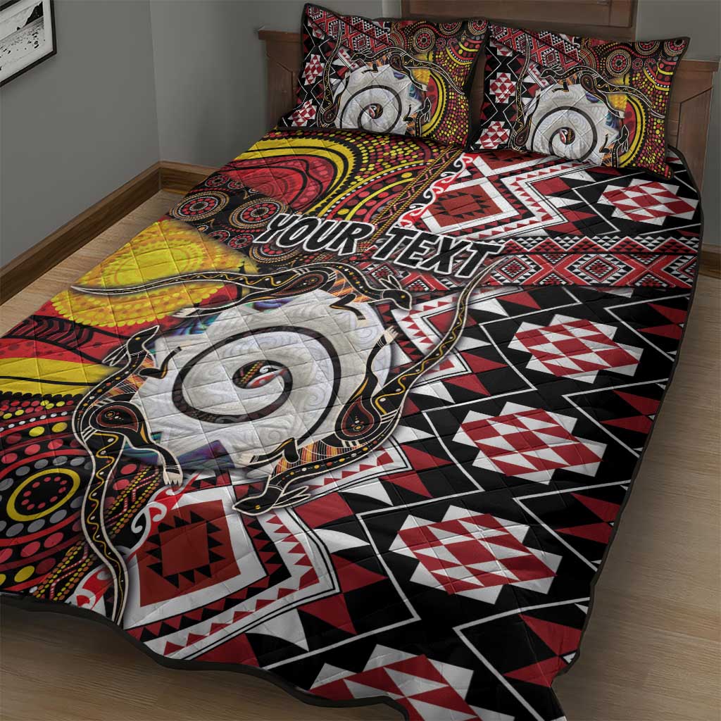 Personalised Aotearoa and Australia Together Quilt Bed Set Koru and Kangaroo - Taniko with Aboriginal Motif