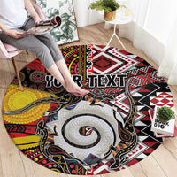 Personalised Aotearoa and Australia Together Round Carpet Koru and Kangaroo - Taniko with Aboriginal Motif LT03 - Polynesian Pride