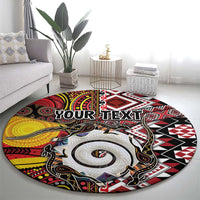 Personalised Aotearoa and Australia Together Round Carpet Koru and Kangaroo - Taniko with Aboriginal Motif LT03 - Polynesian Pride