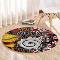 Personalised Aotearoa and Australia Together Round Carpet Koru and Kangaroo - Taniko with Aboriginal Motif LT03 - Polynesian Pride