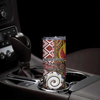 Personalised Aotearoa and Australia Together Skinny Tumbler Koru and Kangaroo - Taniko with Aboriginal Motif