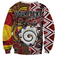 Personalised Aotearoa and Australia Together Sweatshirt Koru and Kangaroo - Taniko with Aboriginal Motif