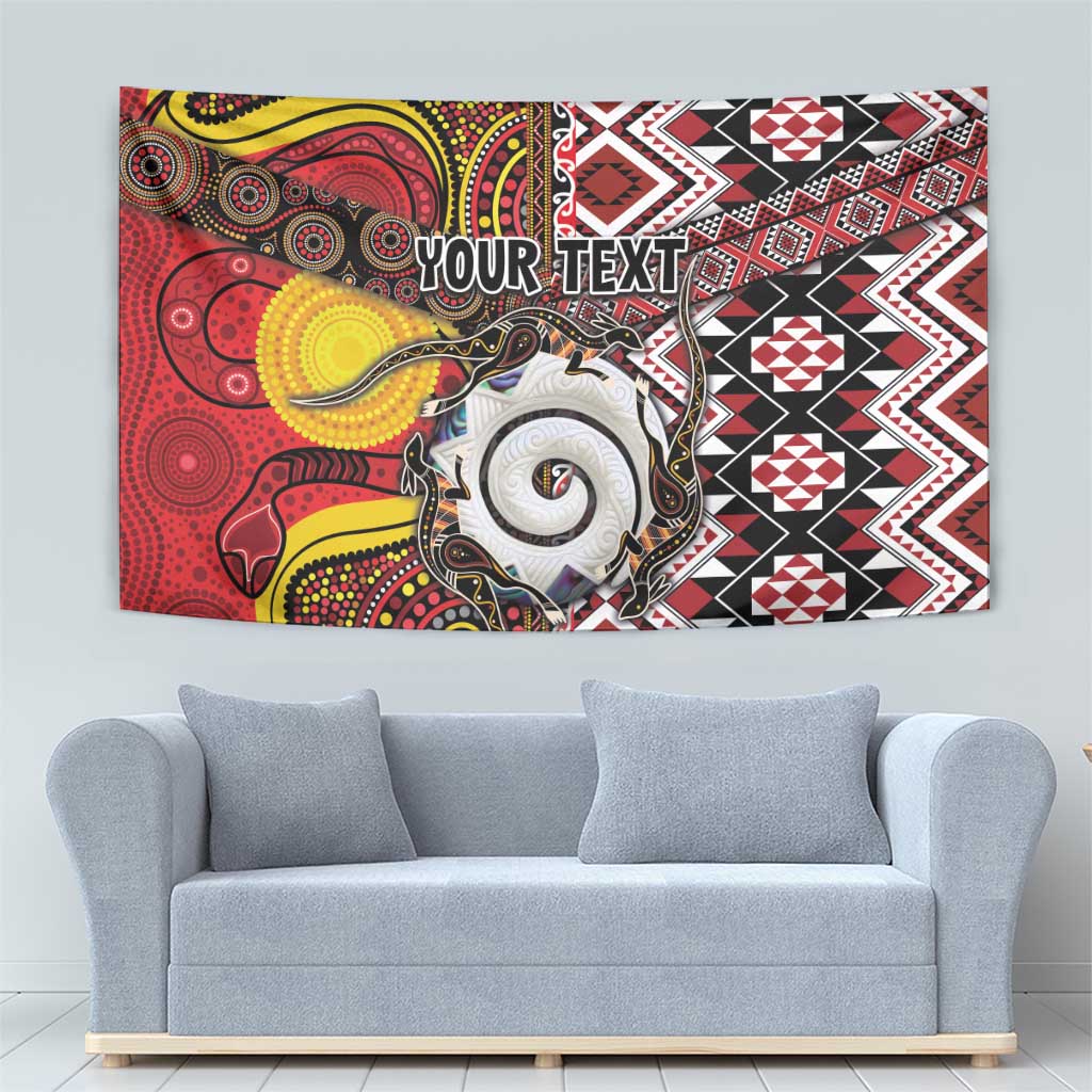 Personalised Aotearoa and Australia Together Tapestry Koru and Kangaroo - Taniko with Aboriginal Motif