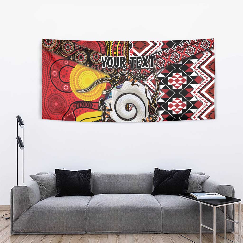 Personalised Aotearoa and Australia Together Tapestry Koru and Kangaroo - Taniko with Aboriginal Motif