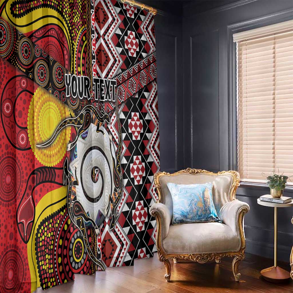 Personalised Aotearoa and Australia Together Window Curtain Koru and Kangaroo - Taniko with Aboriginal Motif