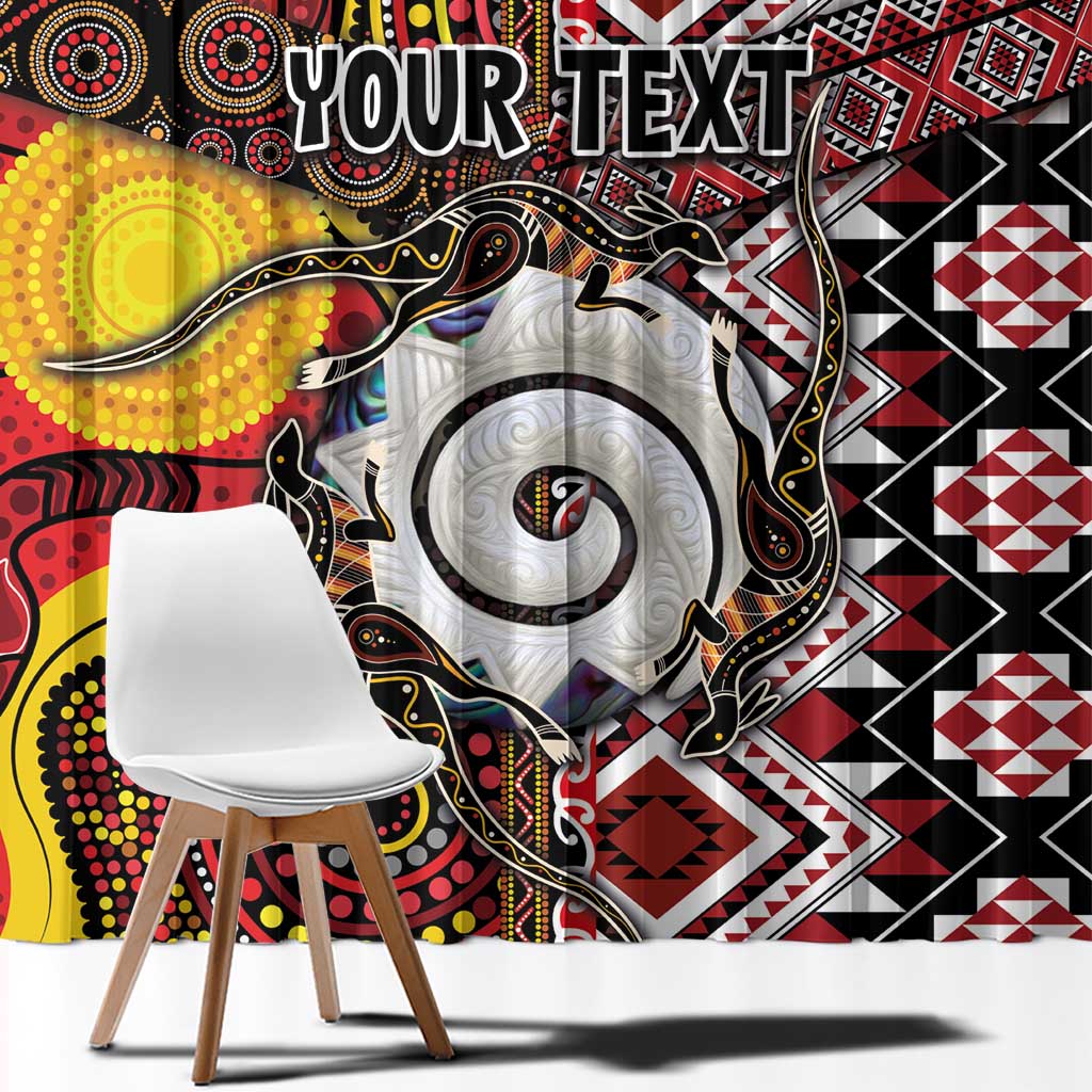 Personalised Aotearoa and Australia Together Window Curtain Koru and Kangaroo - Taniko with Aboriginal Motif