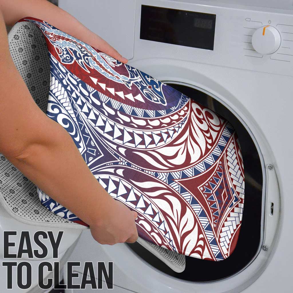 Hawaiian Manta Ray and Hammerhead Shark Tribal Tattoo Bathroom Set with Polynesian Tribal Pattern Hawaii Flag Color