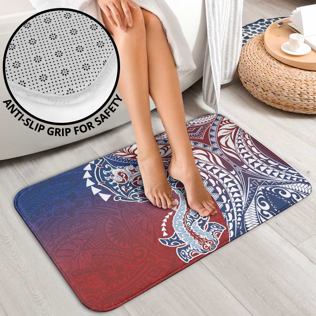 Hawaiian Manta Ray and Hammerhead Shark Tribal Tattoo Bathroom Set with Polynesian Tribal Pattern Hawaii Flag Color