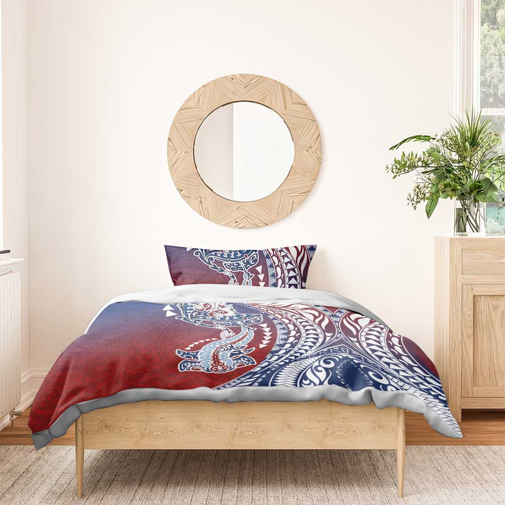 Hawaiian Manta Ray and Hammerhead Shark Tribal Tattoo Bedding Set with Polynesian Tribal Pattern Hawaii Flag Color LT03 - Polynesian Pride