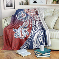 Hawaiian Manta Ray and Hammerhead Shark Tribal Tattoo Blanket with Polynesian Tribal Pattern Hawaii Flag Color