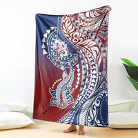 Hawaiian Manta Ray and Hammerhead Shark Tribal Tattoo Blanket with Polynesian Tribal Pattern Hawaii Flag Color