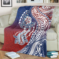 Hawaiian Manta Ray and Hammerhead Shark Tribal Tattoo Blanket with Polynesian Tribal Pattern Hawaii Flag Color
