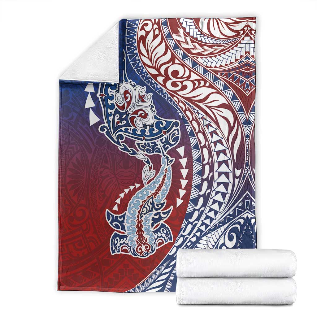 Hawaiian Manta Ray and Hammerhead Shark Tribal Tattoo Blanket with Polynesian Tribal Pattern Hawaii Flag Color