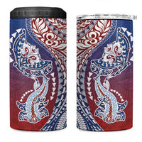 Hawaiian Manta Ray and Hammerhead Shark Tribal Tattoo 4 in 1 Can Cooler Tumbler with Polynesian Tribal Pattern Hawaii Flag Color