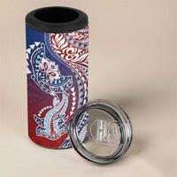 Hawaiian Manta Ray and Hammerhead Shark Tribal Tattoo 4 in 1 Can Cooler Tumbler with Polynesian Tribal Pattern Hawaii Flag Color