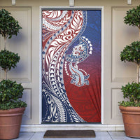 Hawaiian Manta Ray and Hammerhead Shark Tribal Tattoo Door Cover with Polynesian Tribal Pattern Hawaii Flag Color