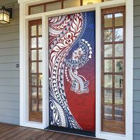 Hawaiian Manta Ray and Hammerhead Shark Tribal Tattoo Door Cover with Polynesian Tribal Pattern Hawaii Flag Color