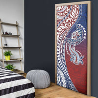 Hawaiian Manta Ray and Hammerhead Shark Tribal Tattoo Door Cover with Polynesian Tribal Pattern Hawaii Flag Color