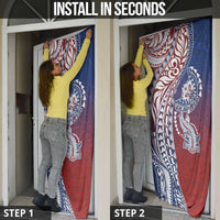 Hawaiian Manta Ray and Hammerhead Shark Tribal Tattoo Door Cover with Polynesian Tribal Pattern Hawaii Flag Color