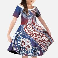 Hawaiian Manta Ray and Hammerhead Shark Tribal Tattoo Family Matching Off Shoulder Maxi Dress and Hawaiian Shirt with Polynesian Tribal Pattern Hawaii Flag Color