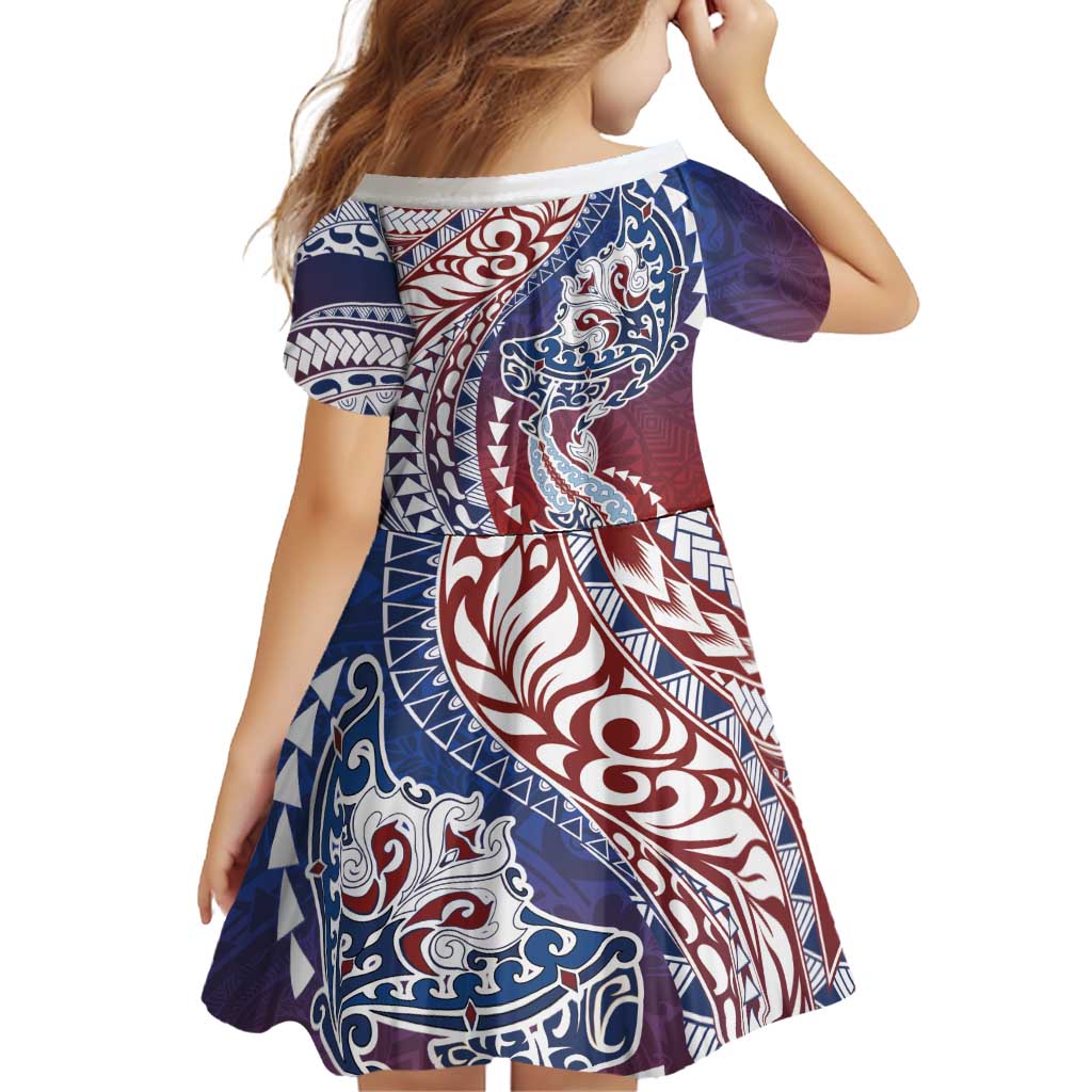 Hawaiian Manta Ray and Hammerhead Shark Tribal Tattoo Family Matching Off Shoulder Maxi Dress and Hawaiian Shirt with Polynesian Tribal Pattern Hawaii Flag Color